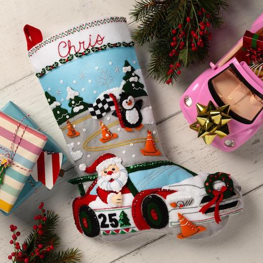 Bucilla 18 Felt Christmas Stocking Kit Holiday Speedway 89747E