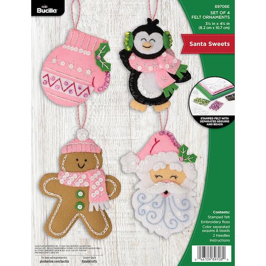 Bucilla Felt Ornaments Applique Kit Set Of Santa Sweets E