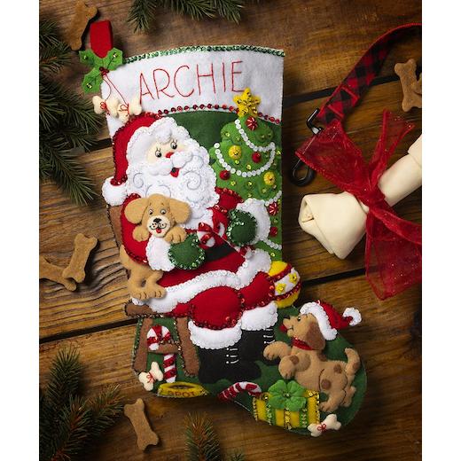 Bucilla Felt Christmas Stocking Kit Jolly Pups Santa Buddly Crafts