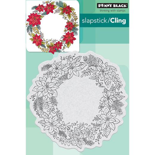 Penny Black Cling Rubber Stamp - Poinsettia Wreath 40-485 | Buddly Crafts