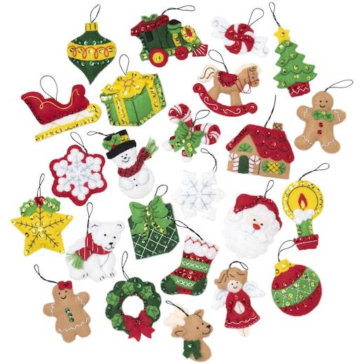 Bucilla Felt Ornaments Applique Kit Set of 25 - Christmas Minis