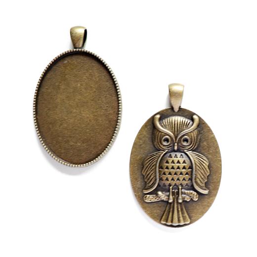 Buddly Crafts Antique Bronze Jewellery Bezels 2pcs Owl Oval 33mm x 51mm 