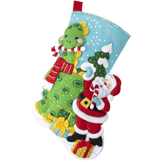 Bucilla 18" Felt Christmas Stocking Kit Dino Santa Buddly Crafts