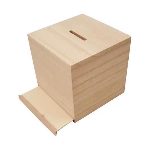 Bare Wood Money Box Cube #8435 | Buddly Crafts