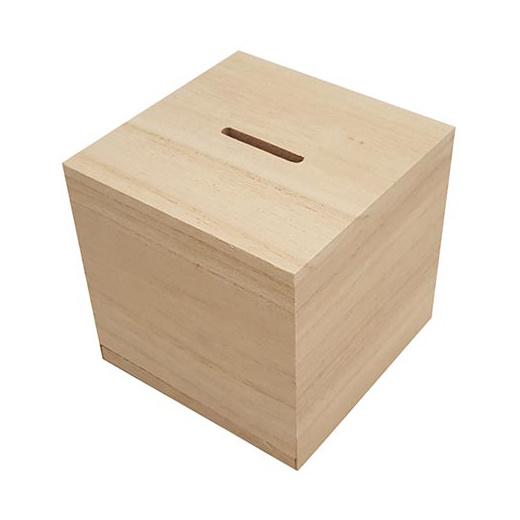 Bare Wood Money Box Cube #8435 | Buddly Crafts