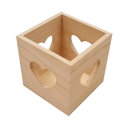 Bare Wood Cube Box Hearts 8436 Buddly Crafts