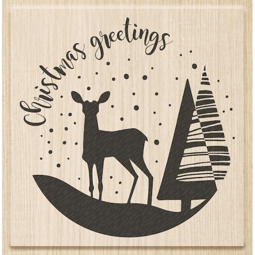 Heyda Wood Mounted Rubber Stamp Christmas Deer Greetings