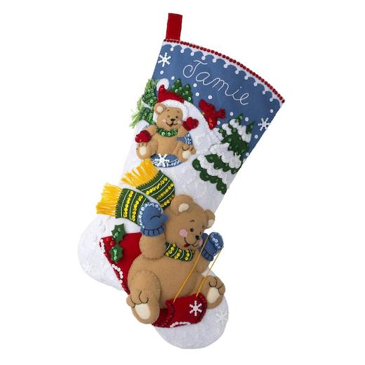Bucilla Felt Stocking Applique Kit | 18 Inch Snow Fun | Weihnachts Strumpf Bastelset