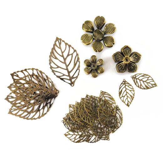 Buddly Crafts Metal Flowers & Leaves 50pcs Antique Bronze AB10