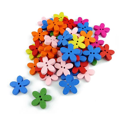 50pcs Buddly Crafts Wooden Flower Buttons