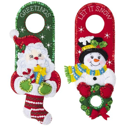 Bucilla 5" x 13" Felt Door Hanger Applique Kit Set of 2 Christmas