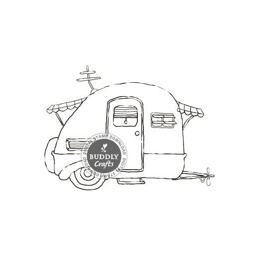 Christine Grove Digital Stamp - Caravan Travel Trailer | Buddly Crafts