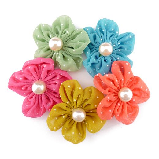 Buddly Crafts 50mm Chiffon Pearl Flowers - 5pcs FH1 | Buddly Crafts