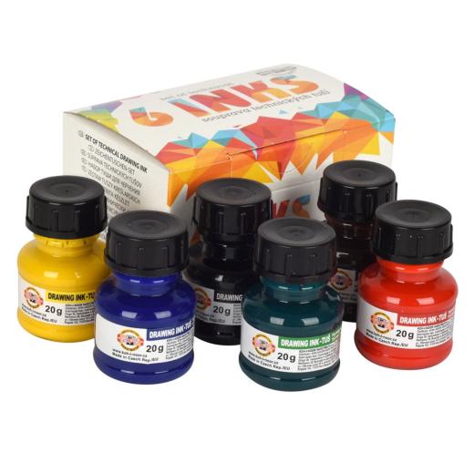 KohINoor Hardtmuth Waterproof Drawing Indian Ink 20g x 6 Bottles