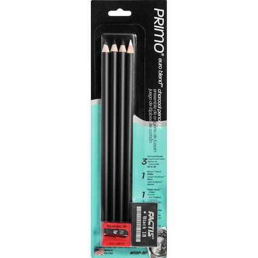 General Primo Charcoal Drawing Set – Zeichenset Mit Kohle, Bleistiften, Radierern & Spitzer, Made In USA
