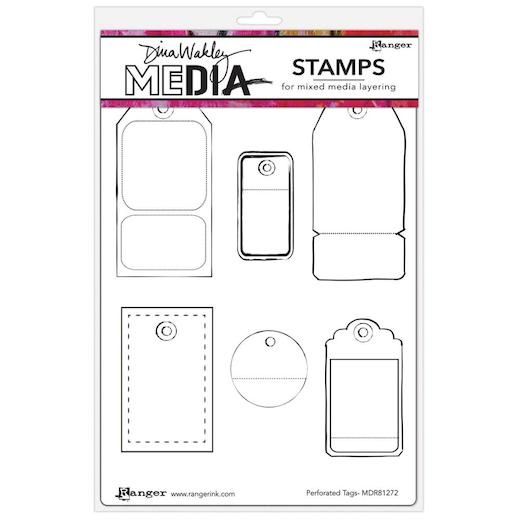 Dina Wakley Media Cling Rubber Stamps Perforated Tags MDR81272