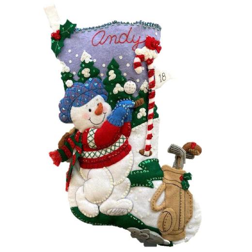 Bucilla 18" Felt Christmas Stocking Kit - Golfing Snowman | Buddly Crafts