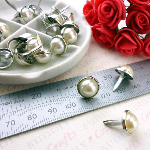 Buddly Crafts 12mm Pearl Brads 24pcs Ivory Buddly Crafts