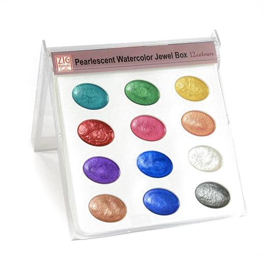 Kuretake Pearlescent Watercolour Paints Jewel Box - 12 Colours