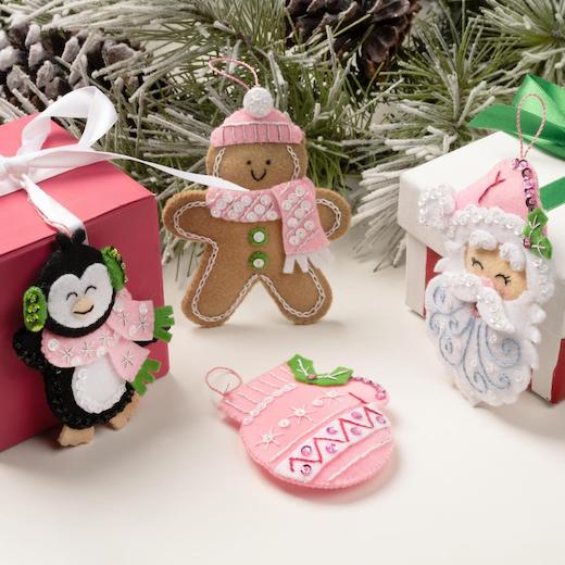 Bucilla Felt Ornaments Applique Kit Set of 4 - Santa Sweets 89708E