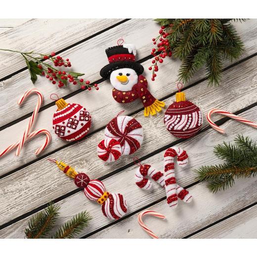 Bucilla Felt Ornaments Applique Kit Set of 6 - Snowman's Peppermint  Collection