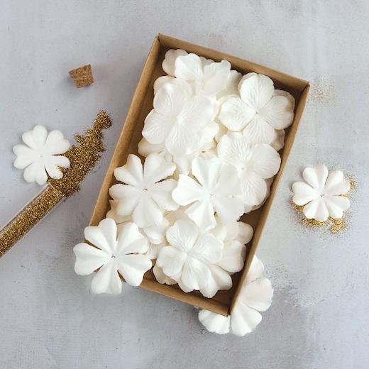 Prima Marketing Boxed Mulberry Paper Flowers Purity Glitter 32pcs 