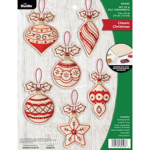 Bucilla Felt Ornaments Applique Kit Set of 6 - Classic Christmas