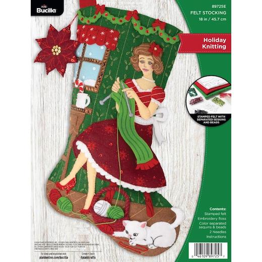 Kit Couture Bucilla Chaussette Noël Gnome - Appliqué Feutrine 18 Pouces - Déco Festive