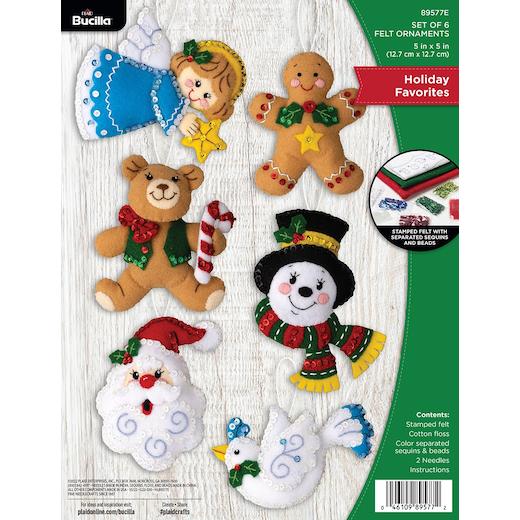 Bucilla Felt Ornaments Applique Kit Set of 6 - Holiday Favorites