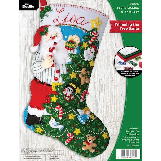 Bucilla Felt Stocking Applique Kit 18 Long-Trimming The Tree Santa