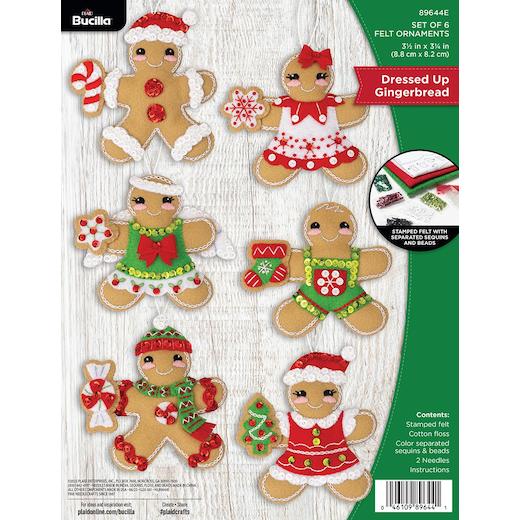 Bucilla Felt Ornaments Applique Kit Set Of 6 - Dressed Up Gingerbread ...