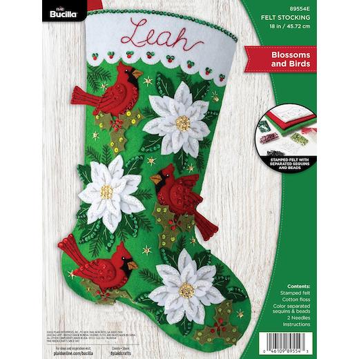 Bucilla 18" Felt Christmas Stocking Kit - Blossoms And Birds | Buddly ...