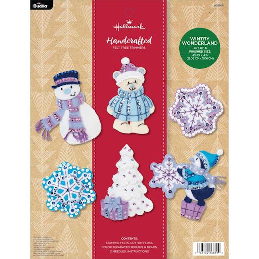 Bucilla Hallmark Felt Applique Kit Wintry Wonderland Ornaments Set of