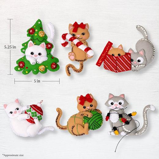 Bucilla Felt Ornaments Applique Kit Set of 6 - Frisky Kitties