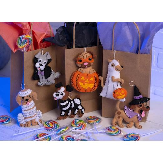 Bucilla Felt Ornaments Applique Kit Set of 6 - Trick or Treat Puppies