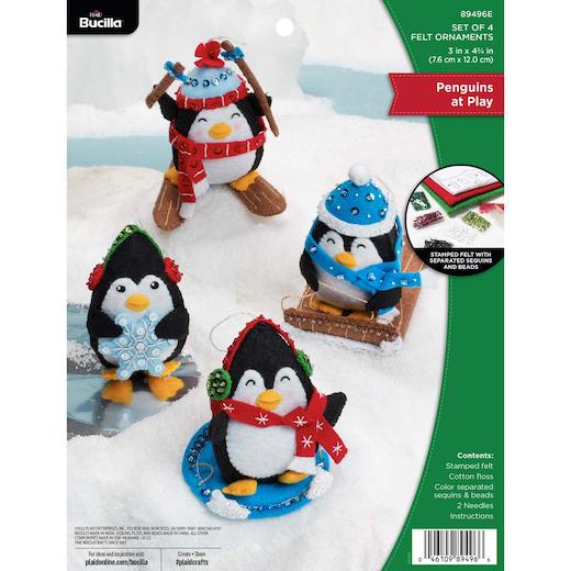 Bucilla Felt Ornaments Applique Kit Set of 4 Penguins At Play
