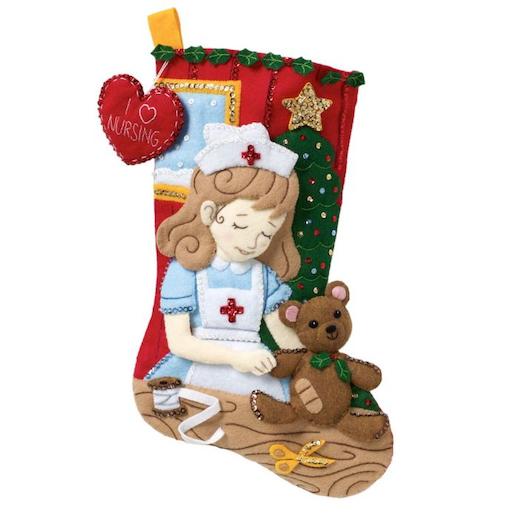 Bucilla Felt Applique Christmas Stocking Kit TEDDY BEAR 18 inch