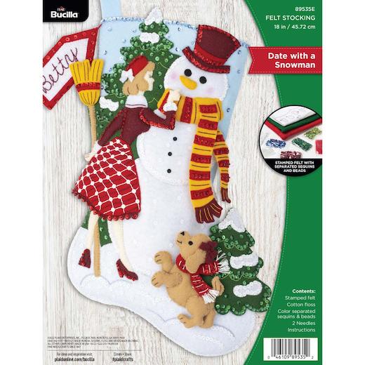 Bucilla Kit Calza Di Natale Fai Da Te 45,7 Cm – Pupazzo Di Neve E Cuccioli In Feltro Con Ricami E Paillettes