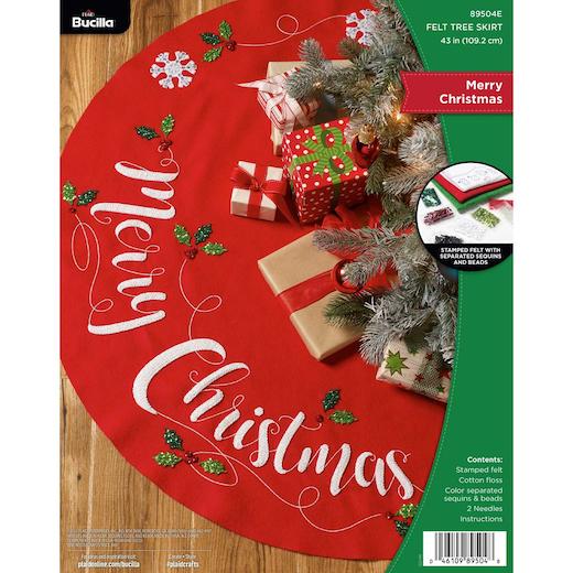 Bucilla 45" Felt Applique Tree Skirt Kit Merry Christmas Buddly Crafts