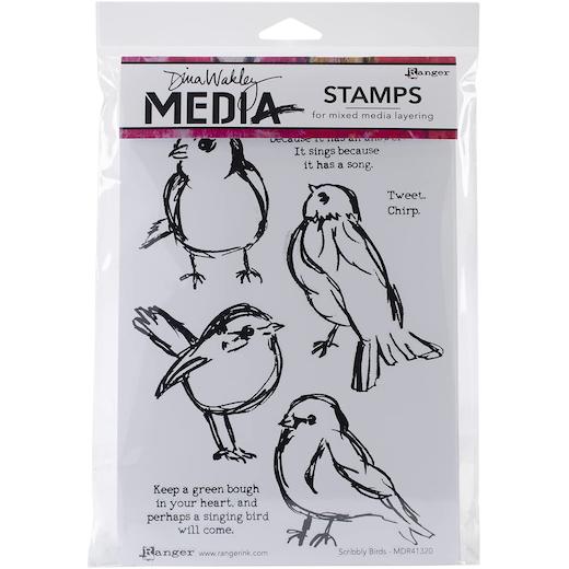 Dina Wakley Media Cling Rubber Stamps Scribbly Birds MDR41320