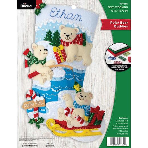 Vintage New NIP Bucilla Gallery of Stitches Felt Appliqué Stocking Kit Santa on Sled Teddy Bear Face Santa's Workshop Christmas Tree Holly Vintage New NIP Bucilla Gallery of Stitches Felt Appliqué Stocking Kit Santa on Sled Teddy Bear Face Santa's Workshop Christmas Tree Holly