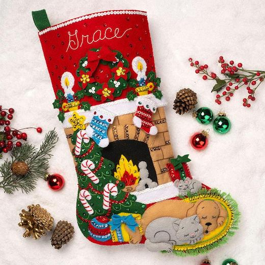 Bucilla 18" Felt Christmas Stocking Kit Holiday Hearth Buddly Crafts
