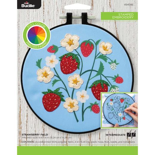 Bucilla 6" Stamped Embroidery Kit Full Colour Strawberry Field