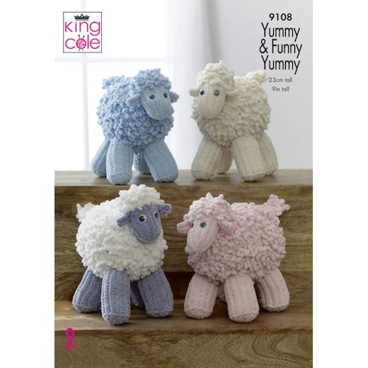 King Cole Yummy Funny Yummy Chunky Yarn Knitting Pattern 9108 Lambs