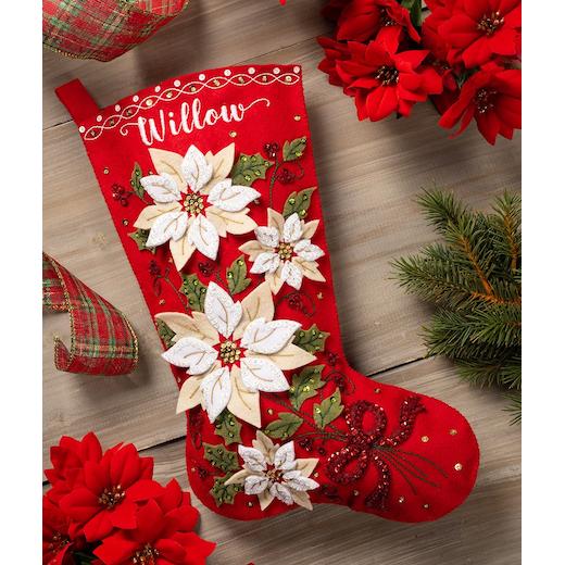 Bucilla 18 Felt Christmas Stocking Kit - Posh Poinsettia